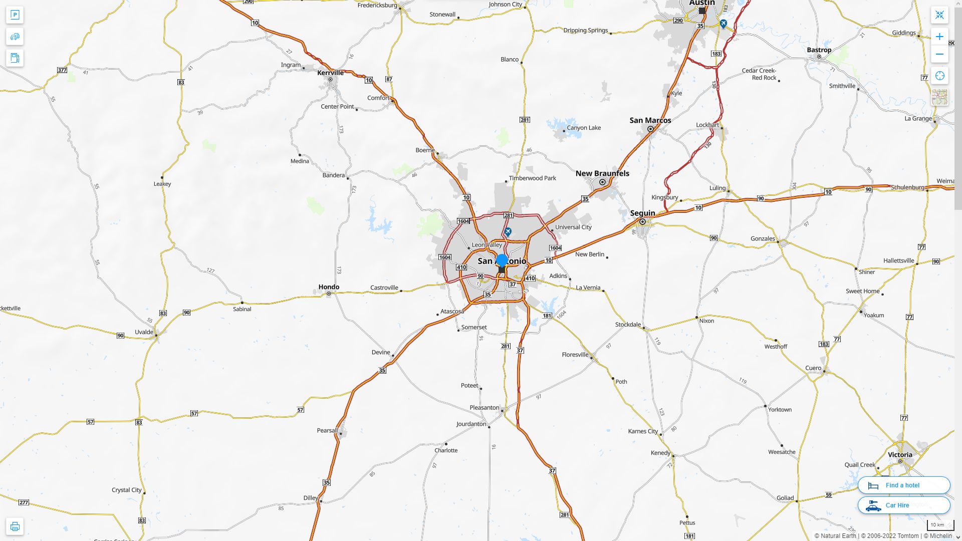 San Antonio Texas Highway and Road Map